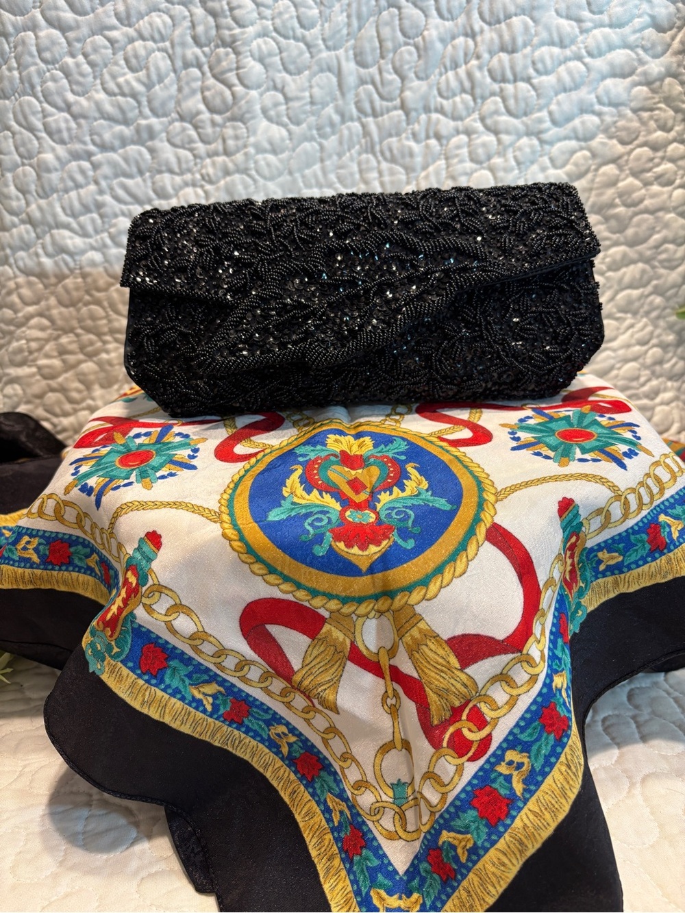 Vintage La Regale Ltd Black Satin Beaded Evening Clutch